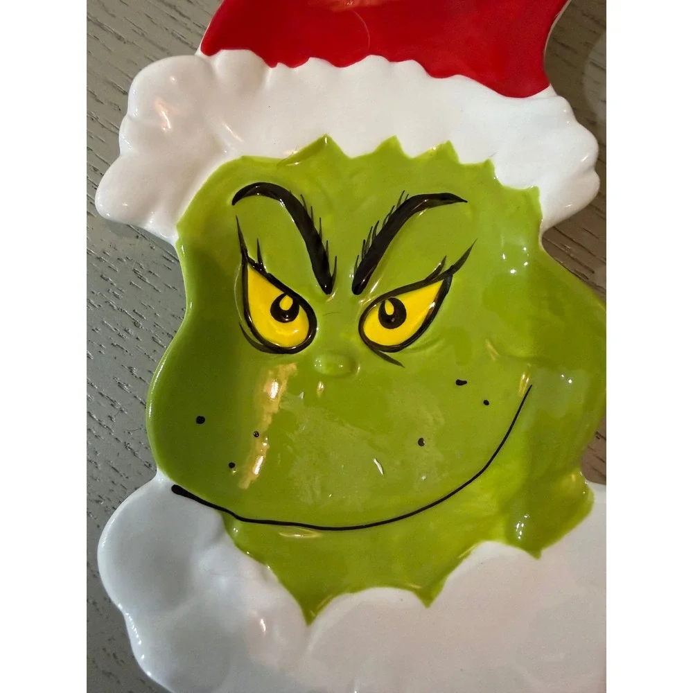 Williams Sonoma The Grinch Christmas Spoon Rest Ceramic Green Santa Hat Holiday